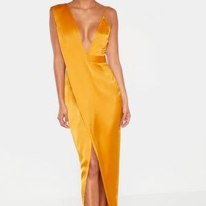 Mustard Asymmetric Drape Detail Maxi Dress